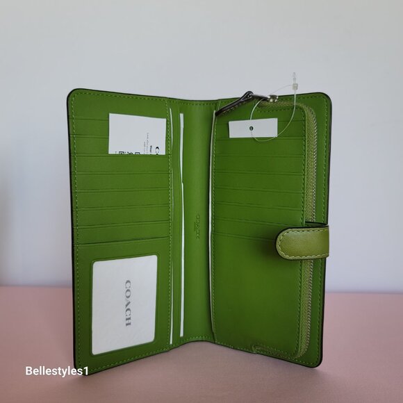 COACH Smooth Leather Skinny Snap-Tab Closure Wallet with ID Window- Dark Lime⭐🎈 - Picture 15 of 16